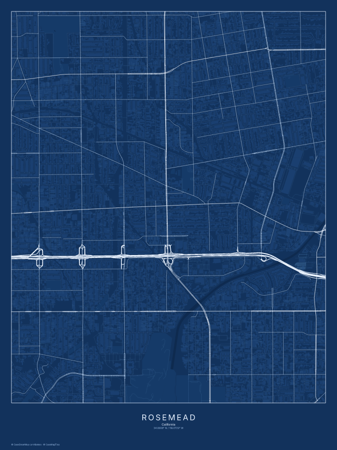 Rosemead map poster, blueprint style