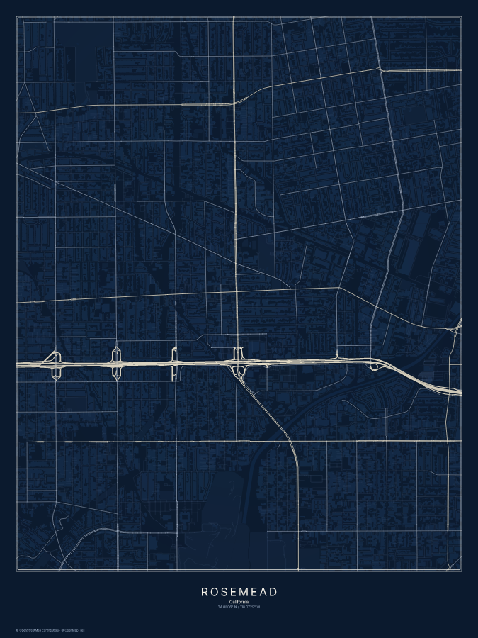 Rosemead map poster, midnight style