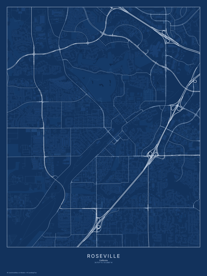 Roseville map poster, blueprint style