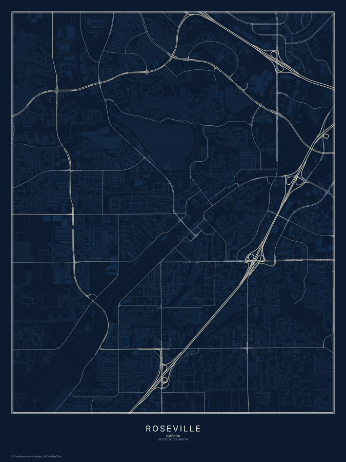 Roseville map poster, midnight style