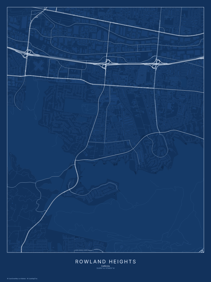 Rowland Heights map poster, blueprint style