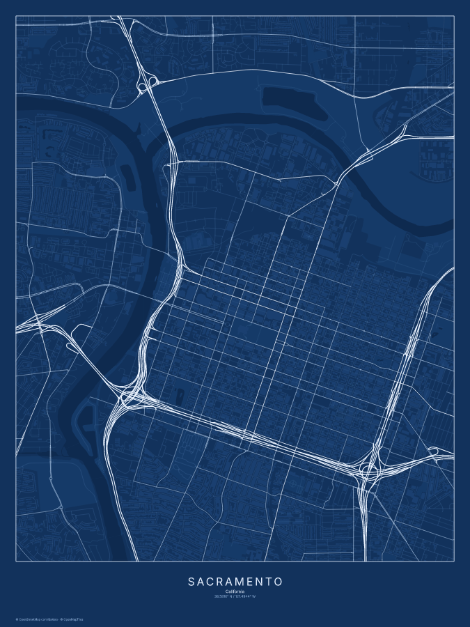 Sacramento map poster, blueprint style