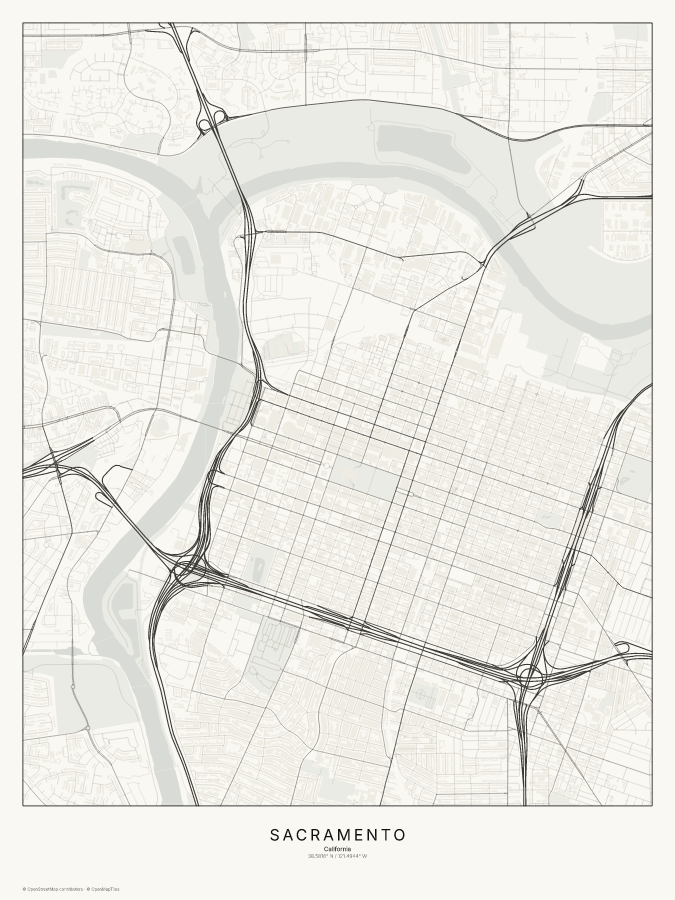 Sacramento map poster, classic style