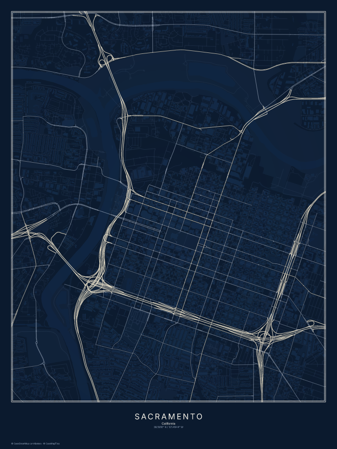 Sacramento map poster, midnight style