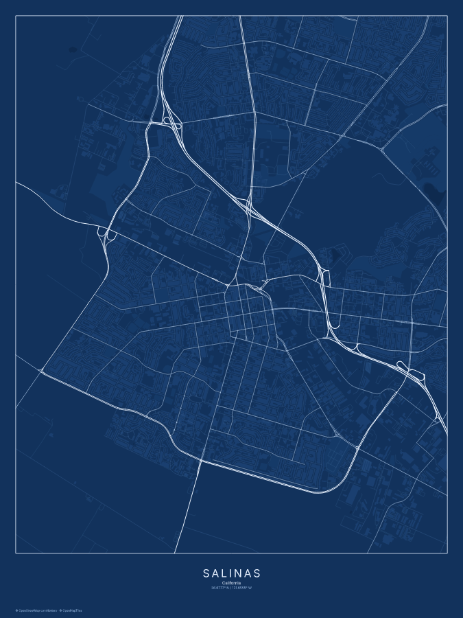 Salinas map poster, blueprint style
