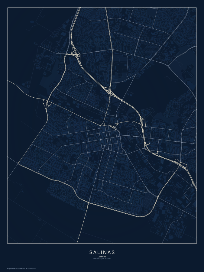 Salinas map poster, midnight style