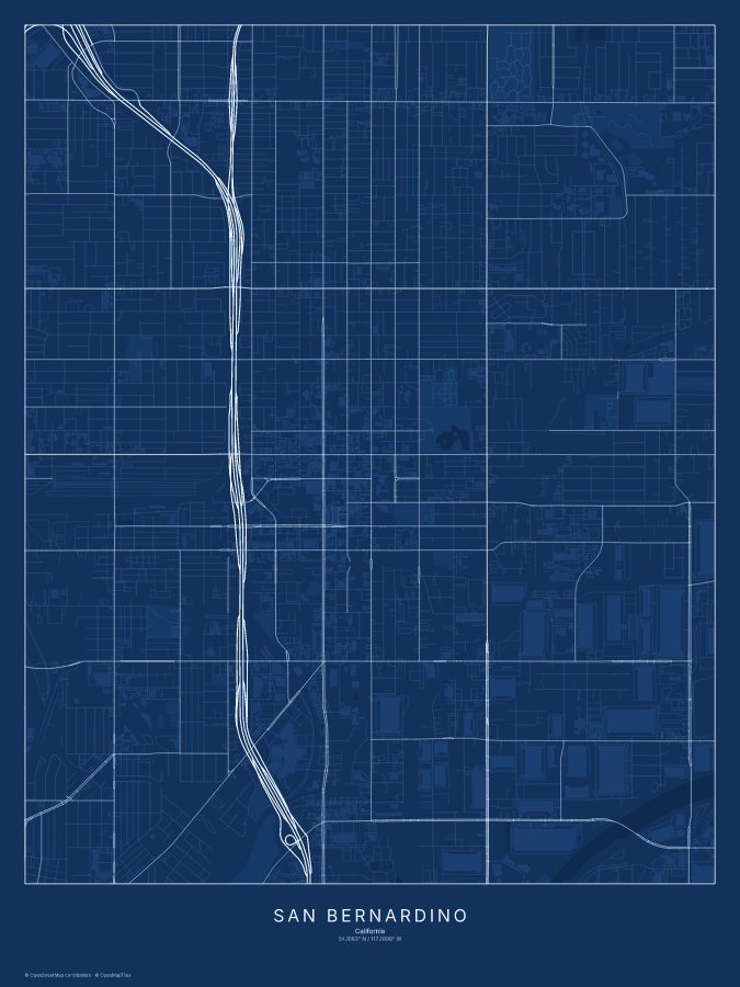 San Bernardino map poster, blueprint style