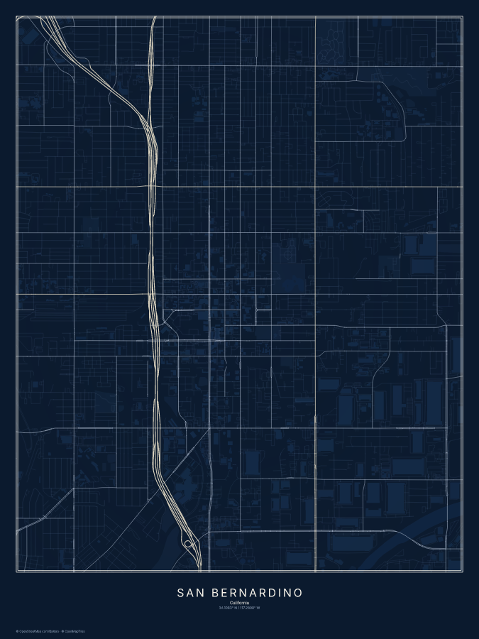 San Bernardino map poster, midnight style