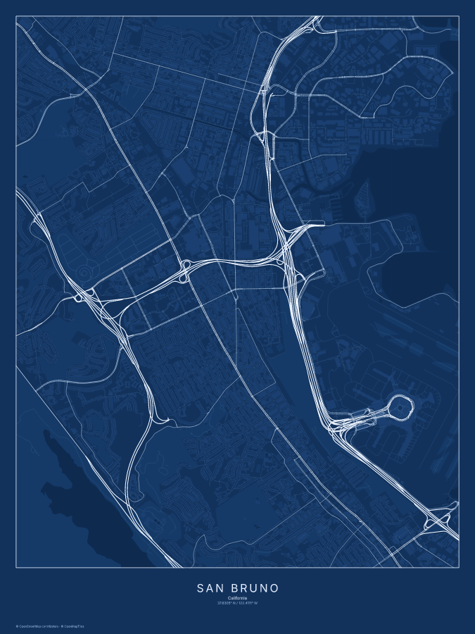 San Bruno map poster, blueprint style