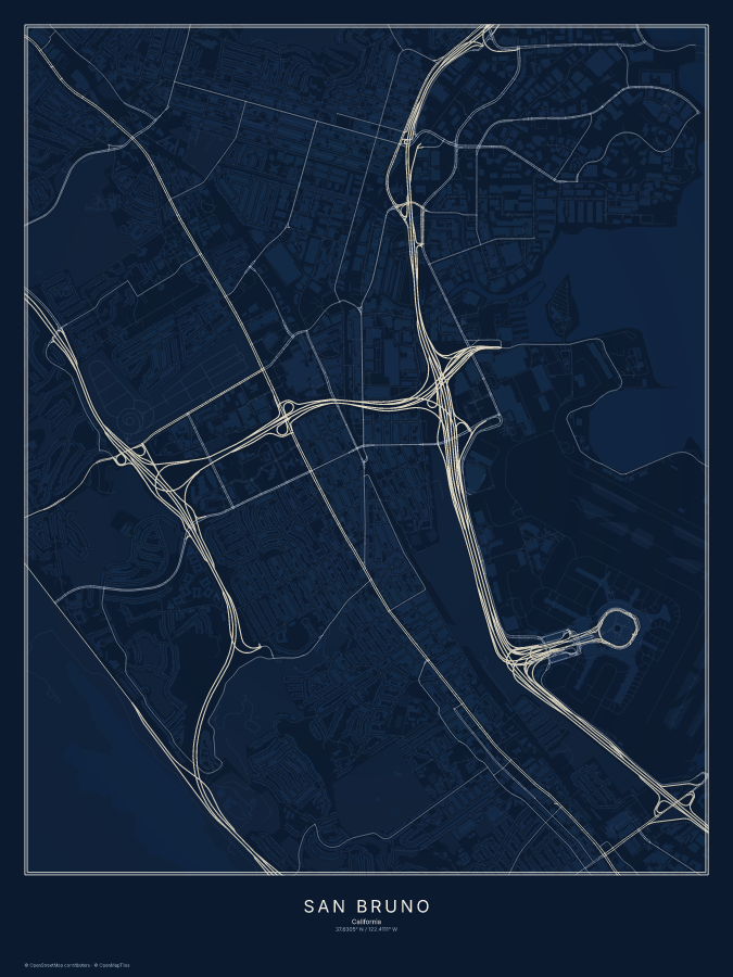 San Bruno map poster, midnight style