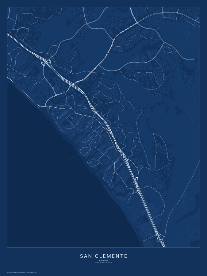 San Clemente map poster, blueprint style