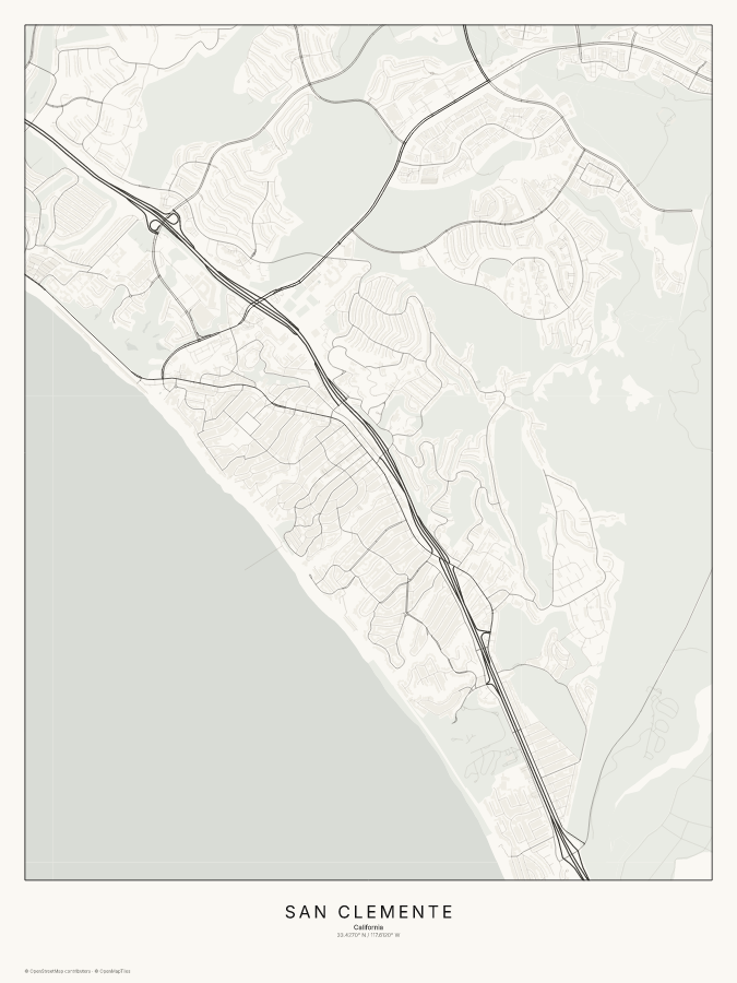 San Clemente map poster, classic style