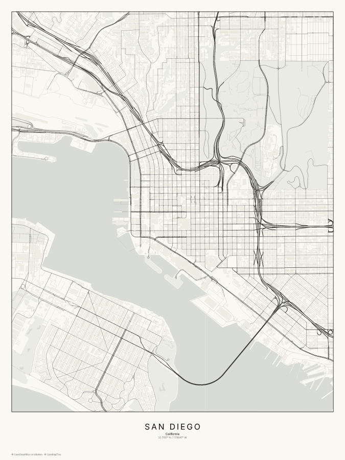 San Diego map poster, classic style