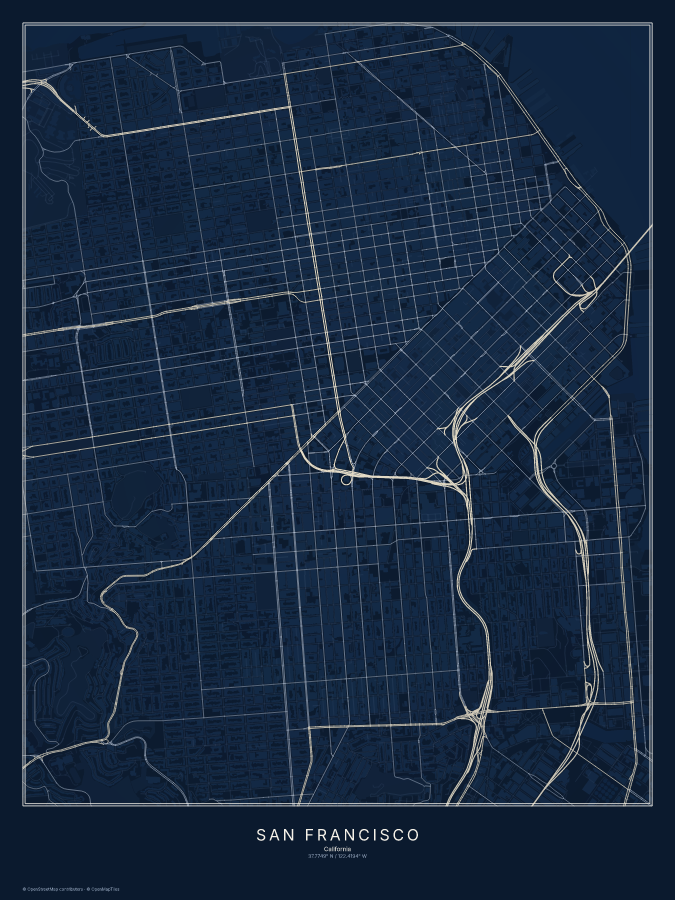San Francisco map poster, midnight style