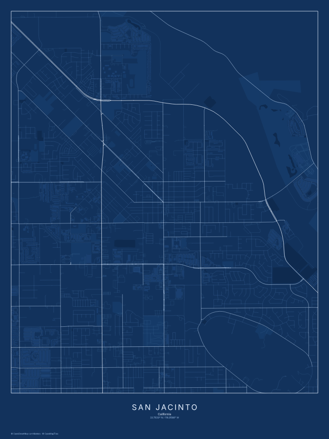 San Jacinto map poster, blueprint style