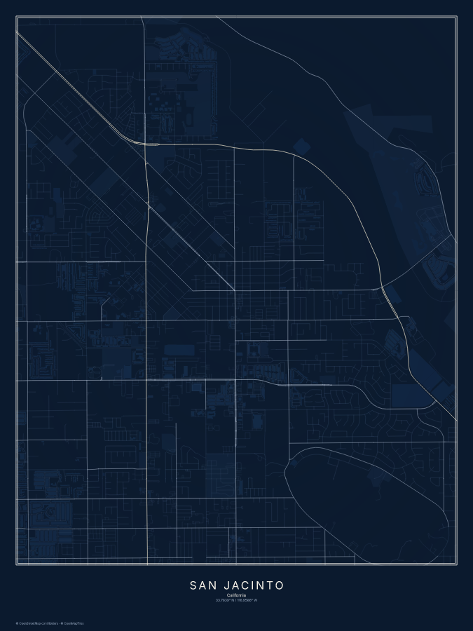 San Jacinto map poster, midnight style