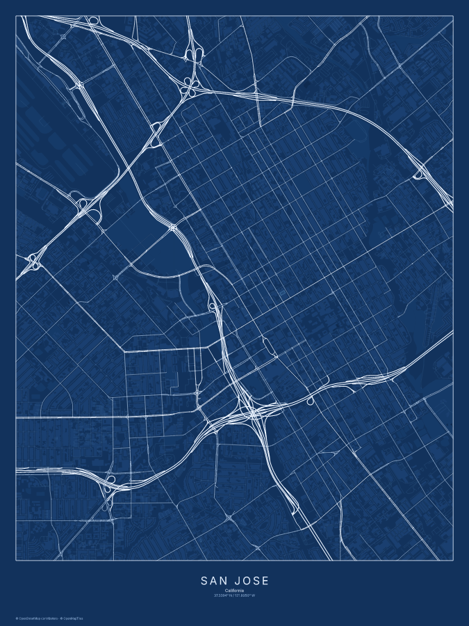 San Jose map poster, blueprint style