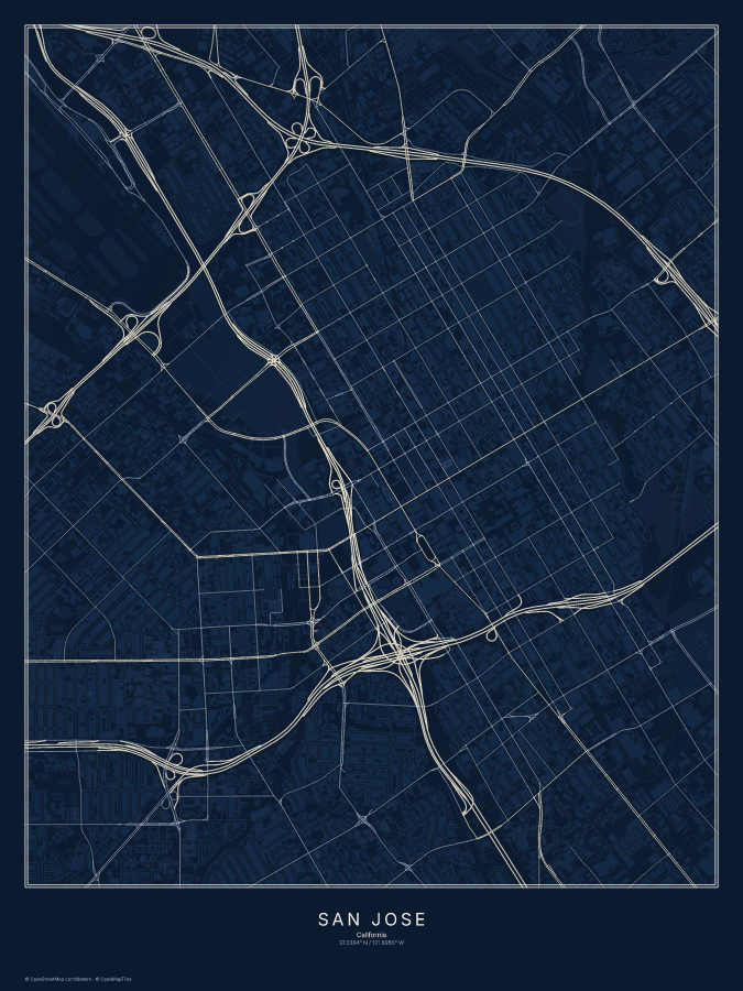 San Jose map poster, midnight style