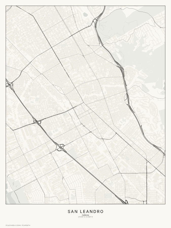 San Leandro map poster, classic style