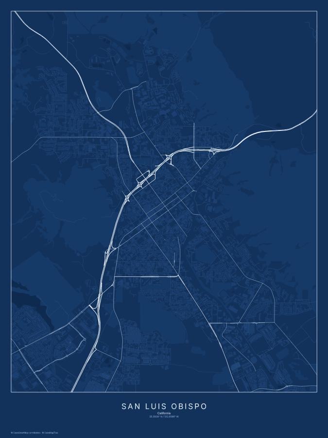 San Luis Obispo map poster, blueprint style