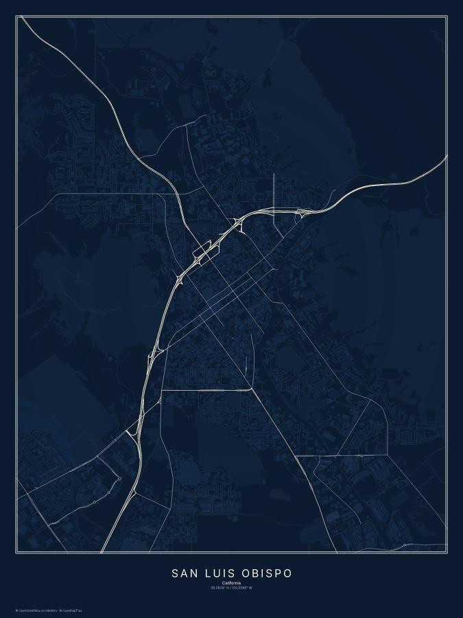 San Luis Obispo map poster, midnight style
