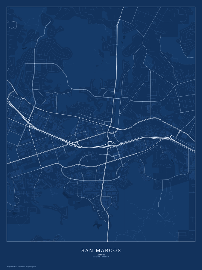 San Marcos map poster, blueprint style