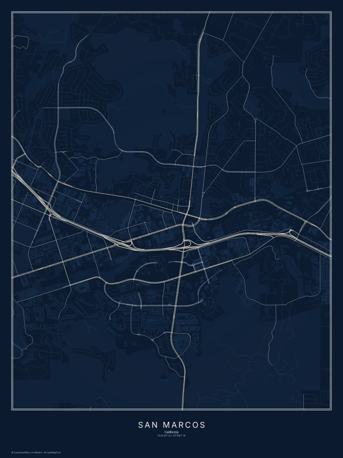 San Marcos map poster, midnight style