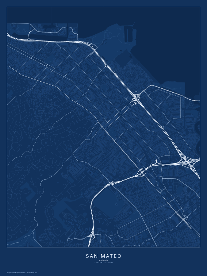 San Mateo map poster, blueprint style