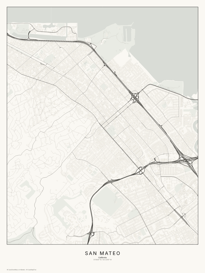 San Mateo map poster, classic style
