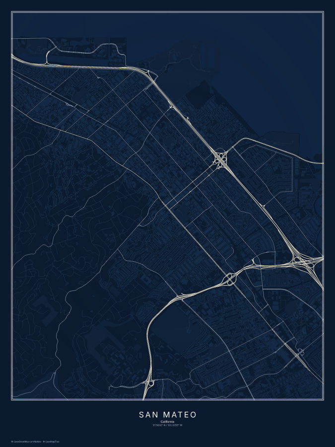 San Mateo map poster, midnight style