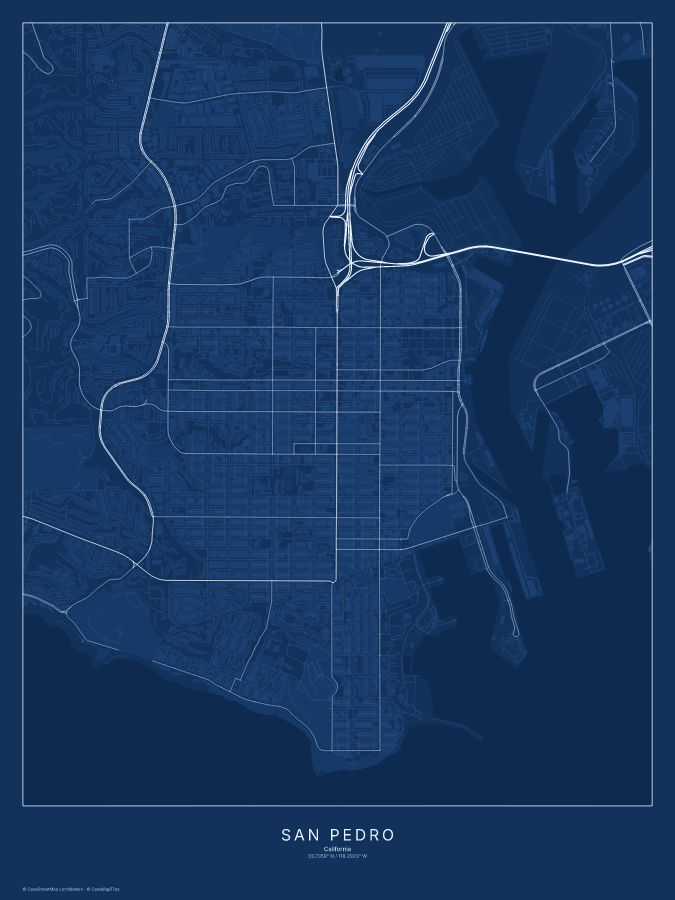 San Pedro map poster, blueprint style