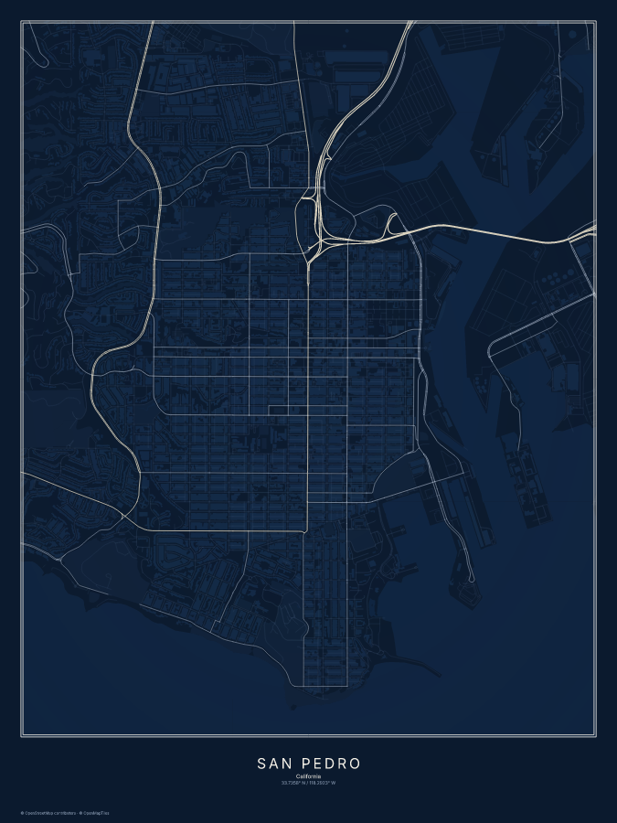 San Pedro map poster, midnight style
