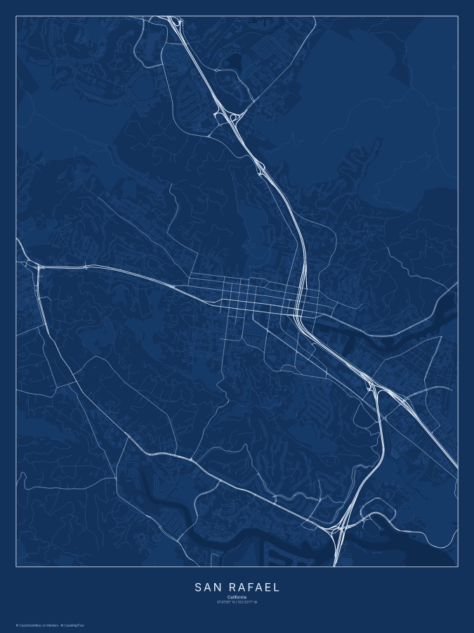 San Rafael map poster, blueprint style