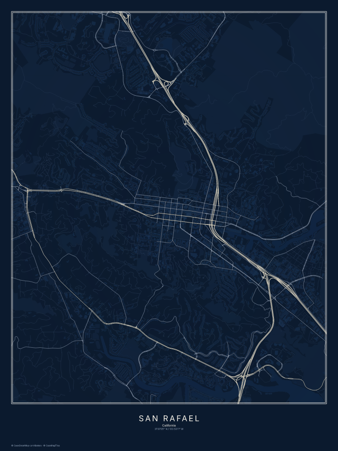 San Rafael map poster, midnight style