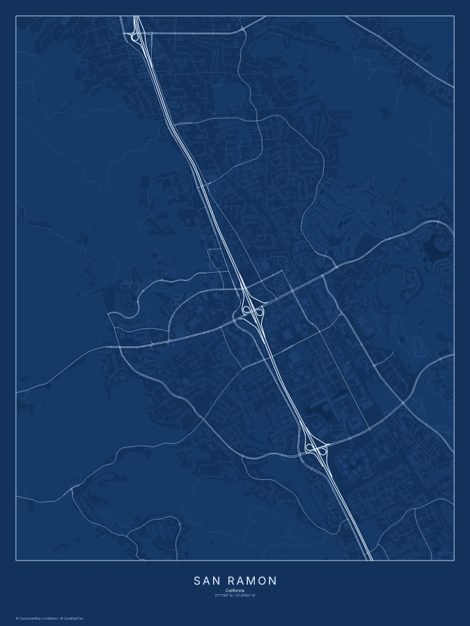 San Ramon map poster, blueprint style