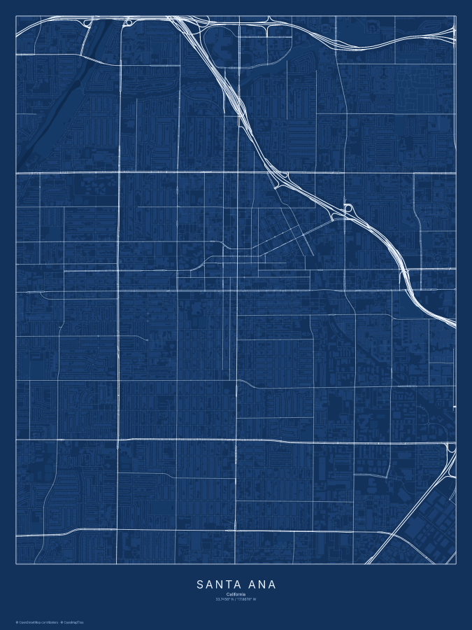 Santa Ana map poster, blueprint style