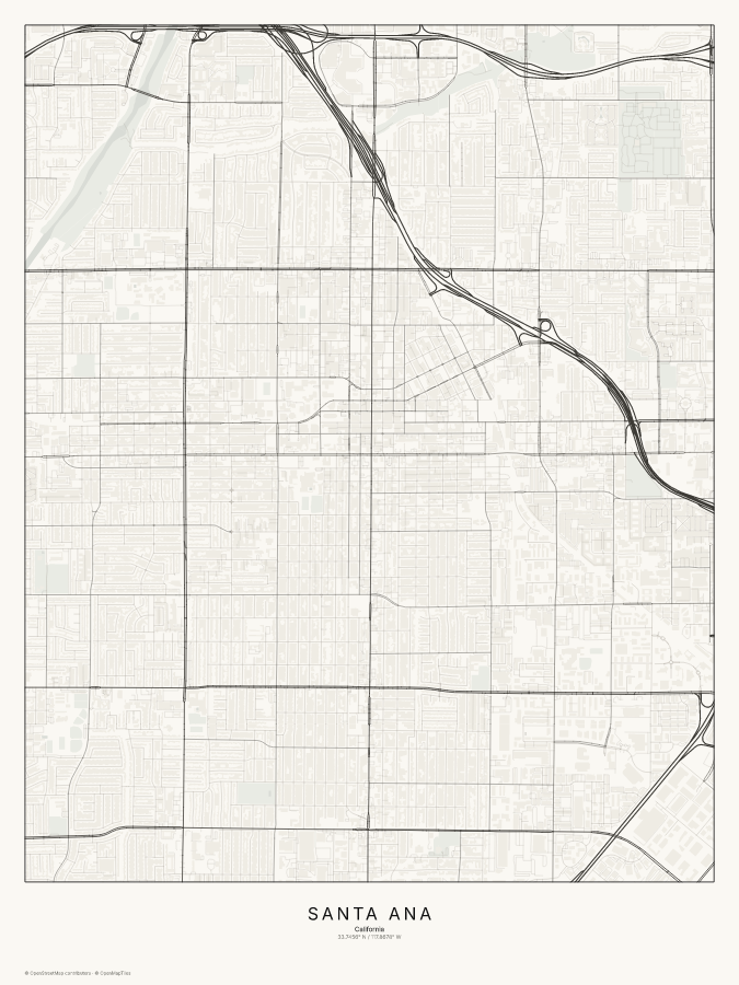 Santa Ana map poster, classic style