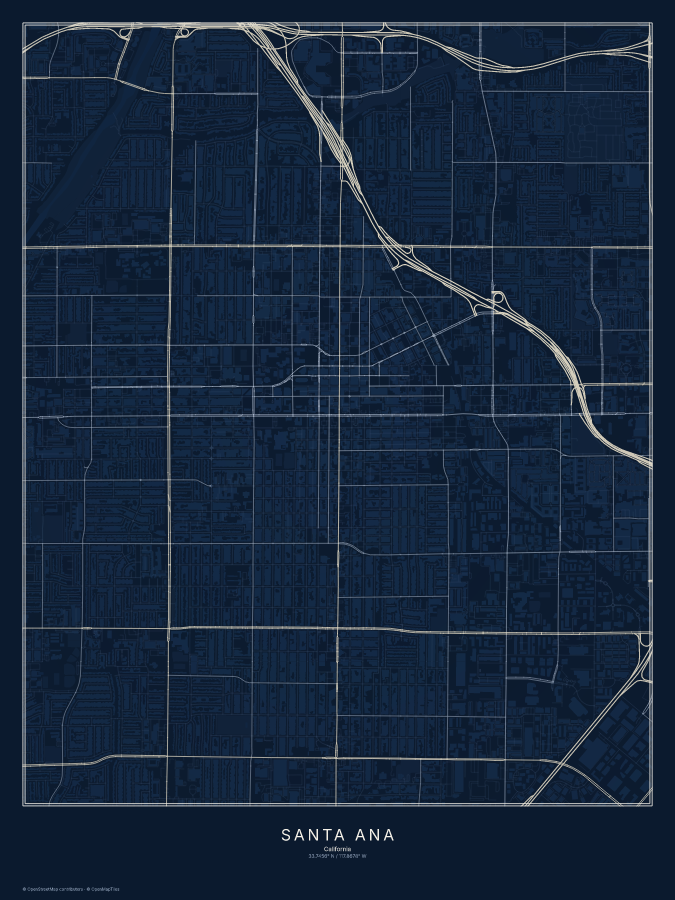 Santa Ana map poster, midnight style