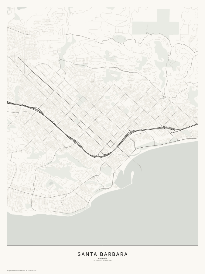 Santa Barbara map poster, classic style