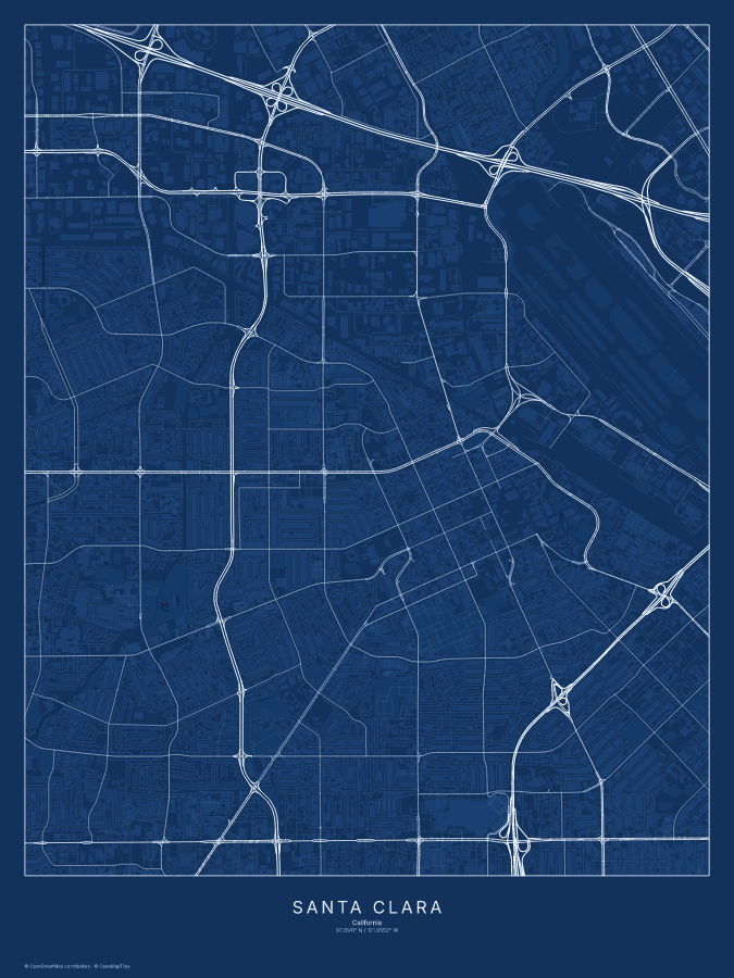 Santa Clara map poster, blueprint style