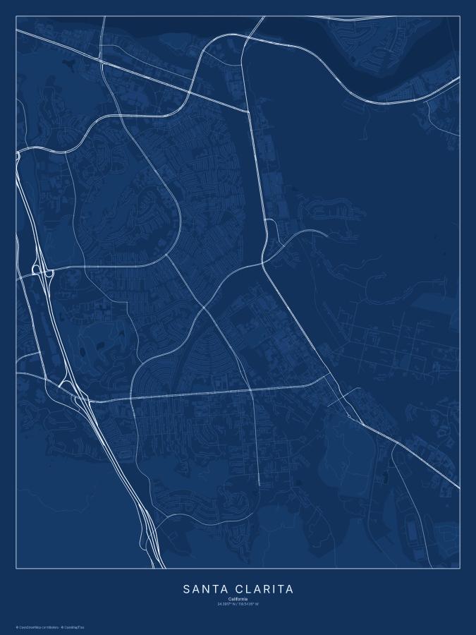 Santa Clarita map poster, blueprint style
