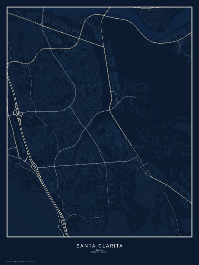 Santa Clarita map poster, midnight style