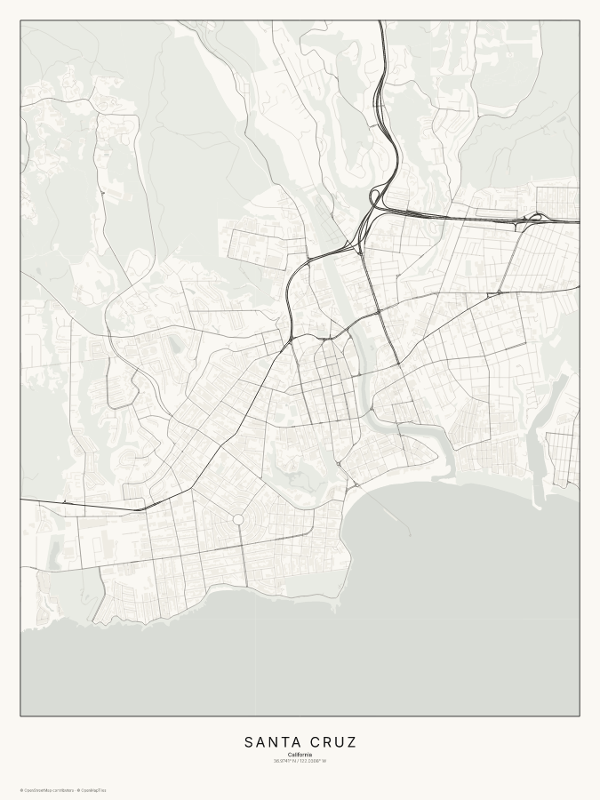 Santa Cruz map poster, classic style