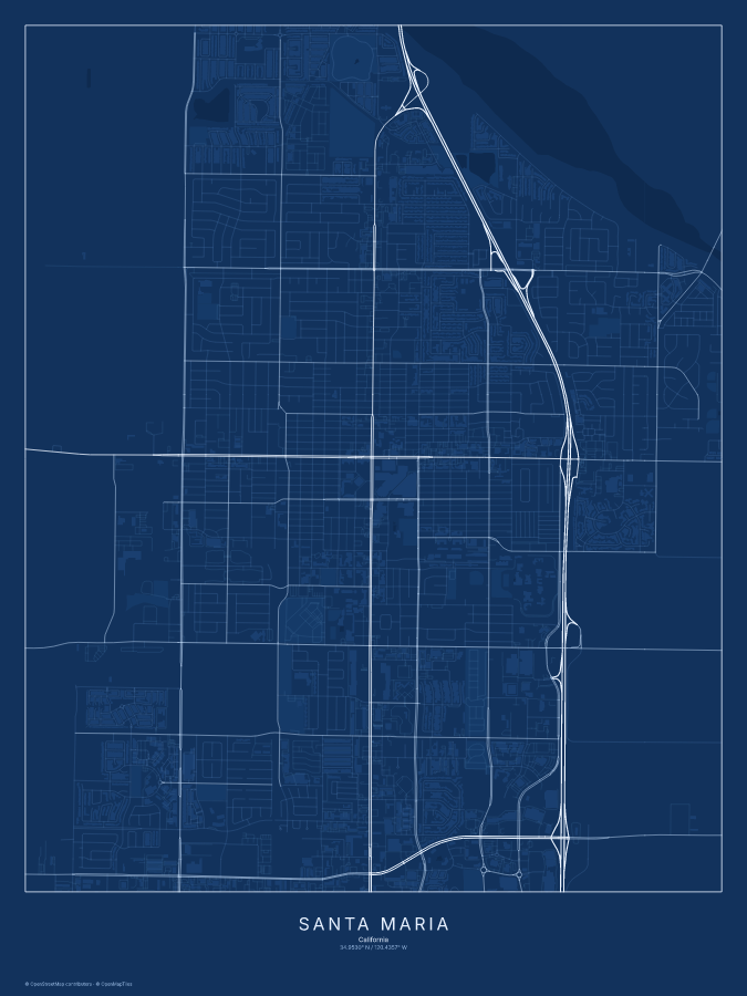 Santa Maria map poster, blueprint style