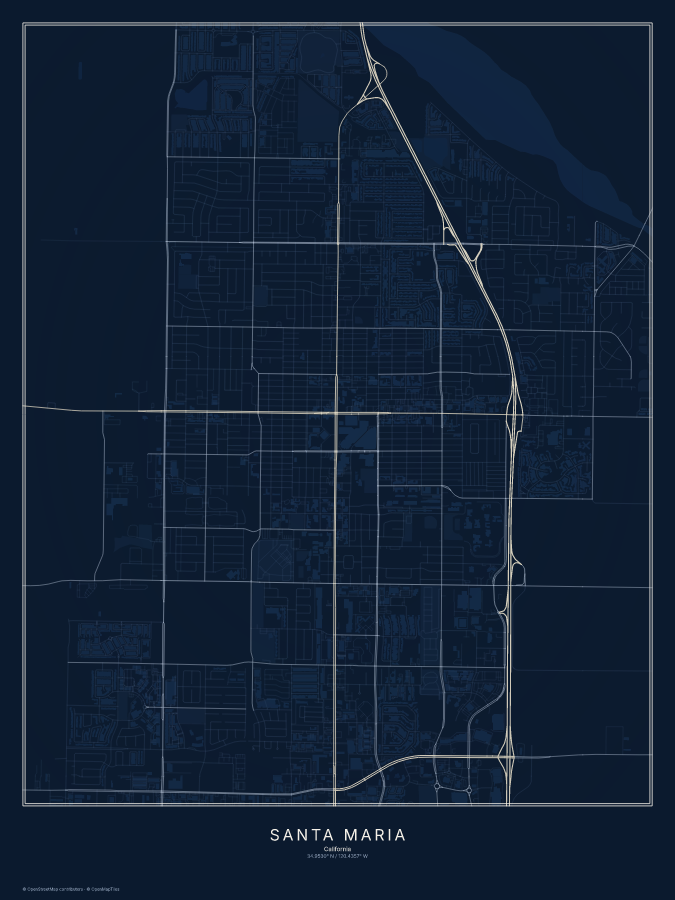 Santa Maria map poster, midnight style