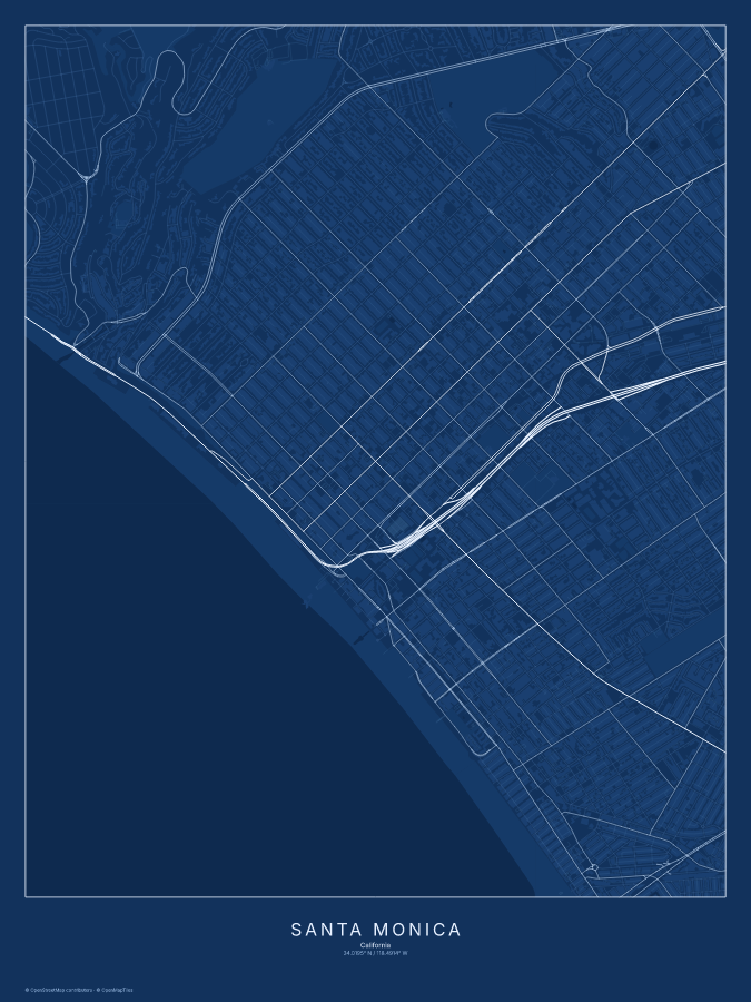 Santa Monica map poster, blueprint style