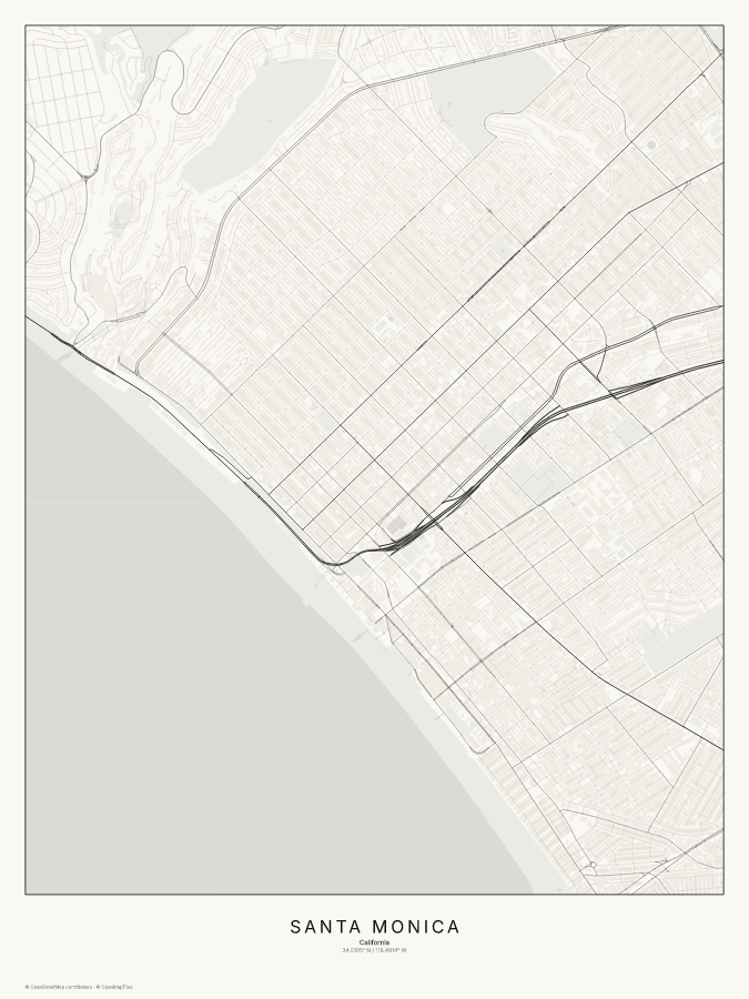 Santa Monica map poster, classic style