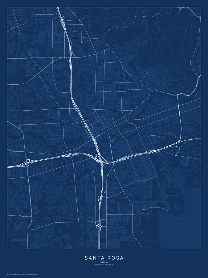 Santa Rosa map poster, blueprint style