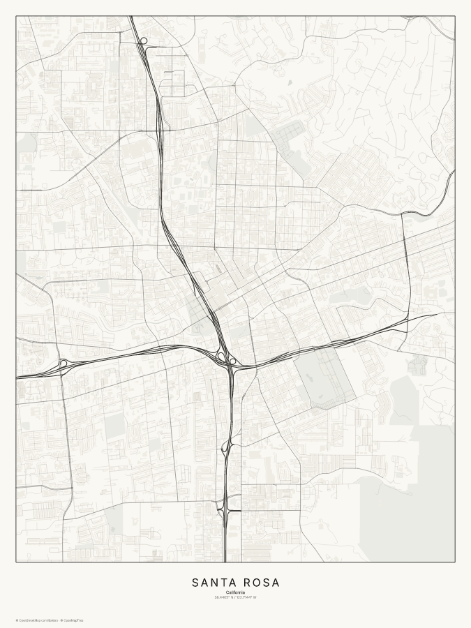 Santa Rosa map poster, classic style