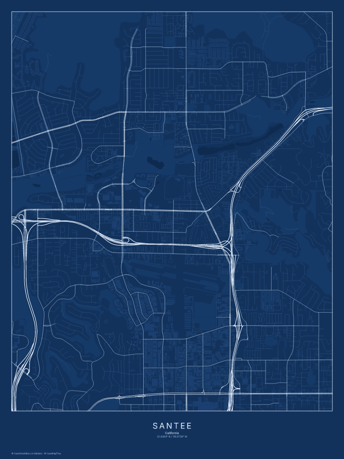 Santee map poster, blueprint style
